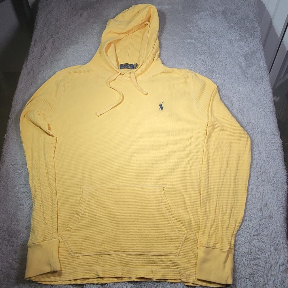 Ralph Lauren Polo Bright Yellow Hoodie Waffle-Knit Thermal Pullover Men's M